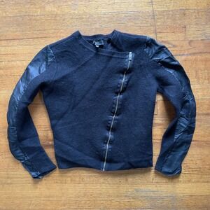 Ted Baker Moto 100% Wool Leather Sleeve Detail Asymmetrical Zip Black Size 4